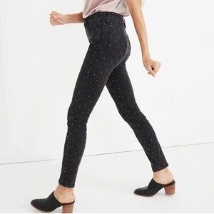 Madewell 10" High Rise Skinny Jeans Faded Black with Gold Polka Dots